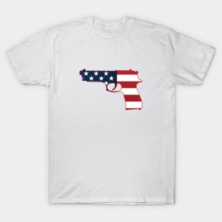 Semi-automatic Stars & Stripes Handgun Silhouette T-Shirt